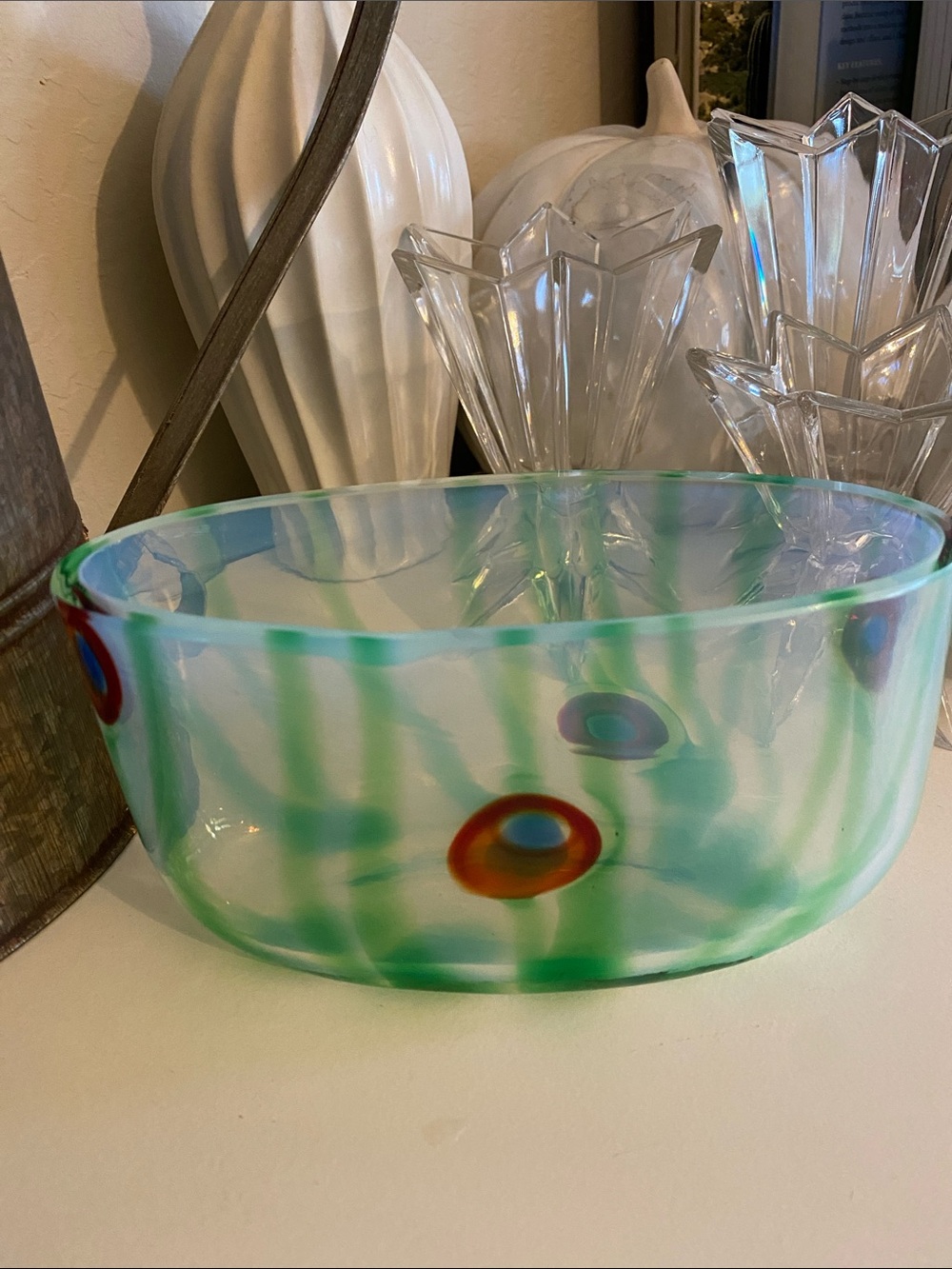 Anzolo Fuga manner Murano glass bowl, with green streaks